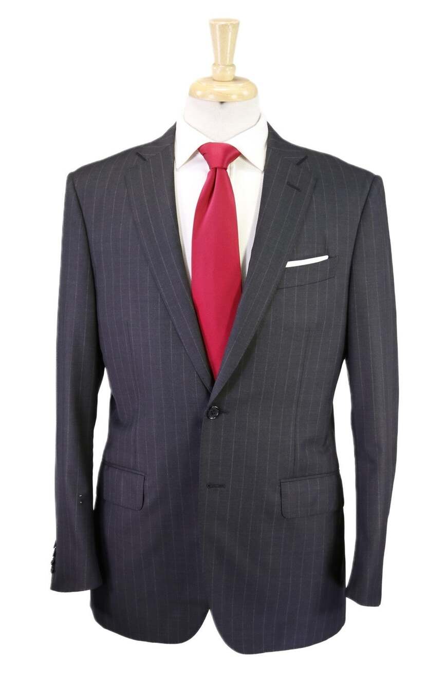 Trussini Charcoal Gray Chalkstripe Striped Wool Handmade Italy Suit 40R